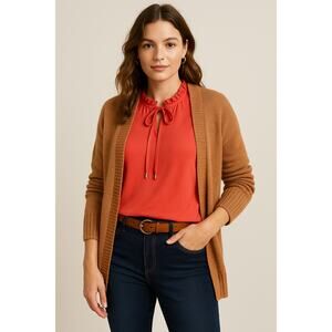 Tommy Hilfiger L Womens Sleeveless Coral Ruffle Neck Top Size L